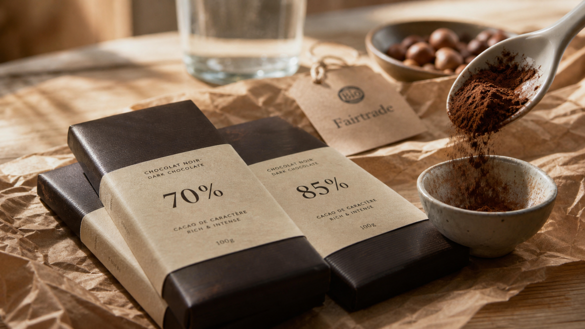Chocolat Ivoria : 70% de cacao, labels éthiques et réalité du terrain Chocolat ivoria 70% cacao, étiquette bio et fairtrade, cacao en poudre