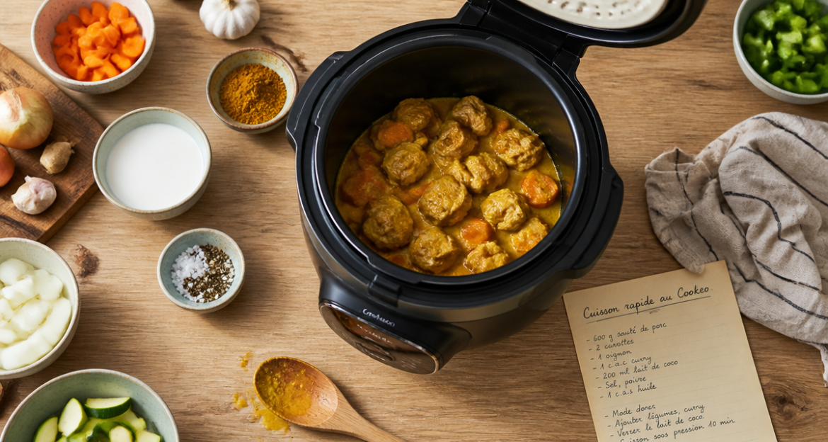 Cuisson rapide au Cookeo : 5 astuces pour gagner 15 minutes par recette Cuisson rapide Cookeo avec sauté de porc au curry