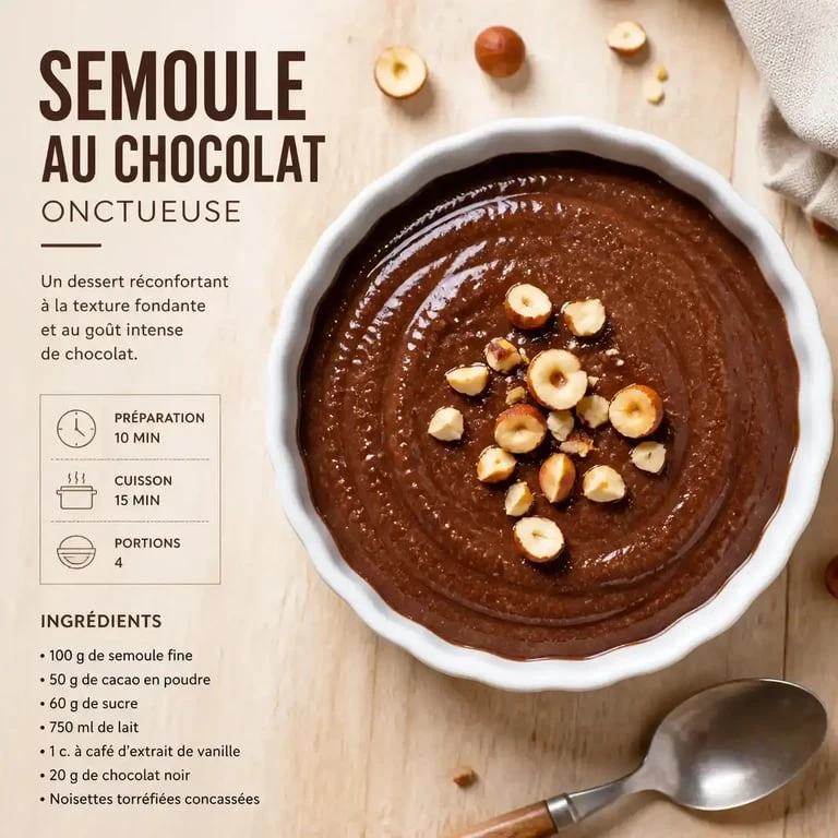 Ramequin de semoule au chocolat maison onctueuse avec éclats de noisettes