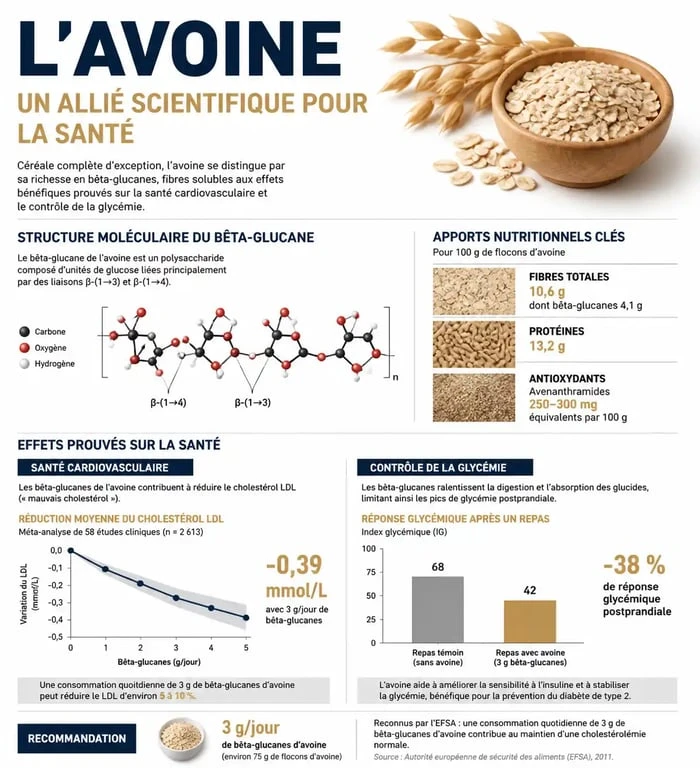 Infographie des bienfaits de l'avoine sur la santé et le métabolisme