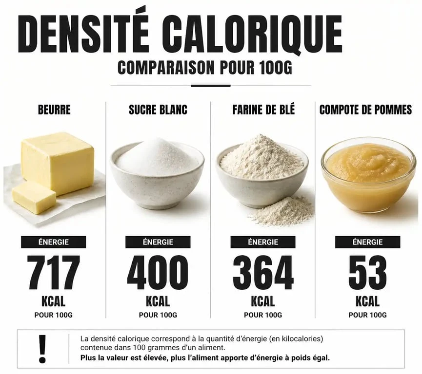 Comparaison de la densité calorique des ingrédients pour cookie maison calorie