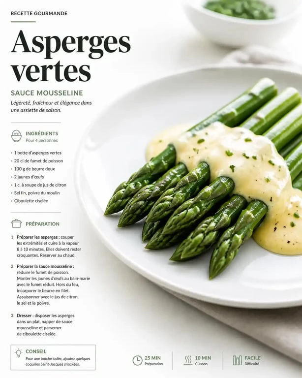 Asperges vertes cuites à la cocotte minute avec sauce mousseline