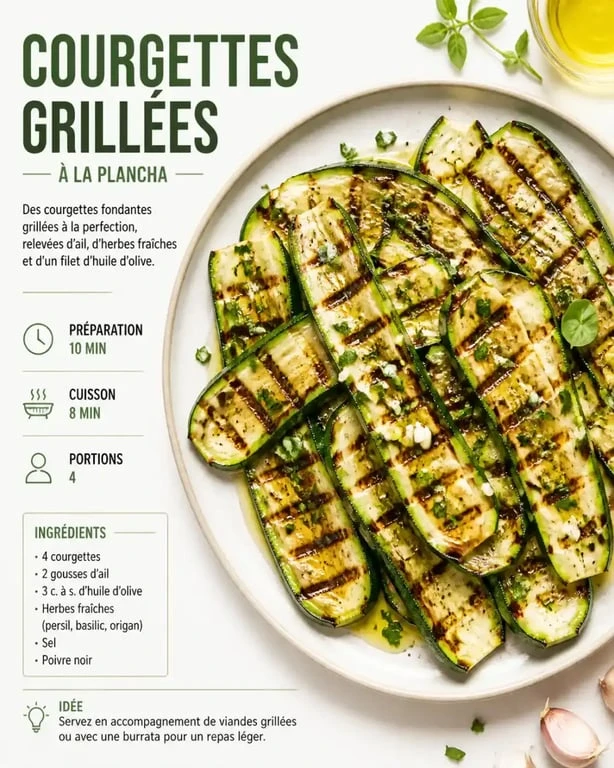Courgettes à la plancha grillées et assaisonnées aux herbes