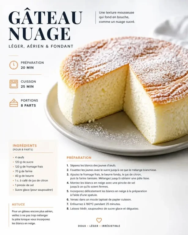Gâteau nuage léger réalisé avec des blancs d'œufs