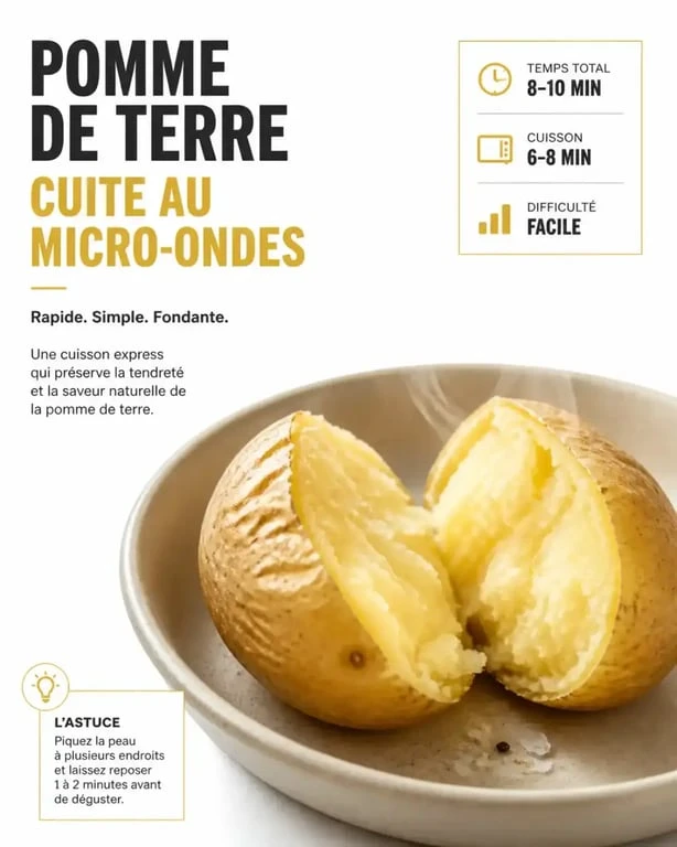 Pomme de terre cuite au micro-ondes, fondante et prête à déguster