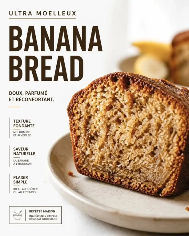Tranche de banana bread ultra moelleux fait maison