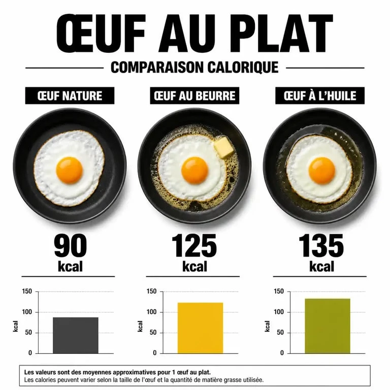 Infographie comparative des calories d'un œuf au plat selon le mode de cuisson