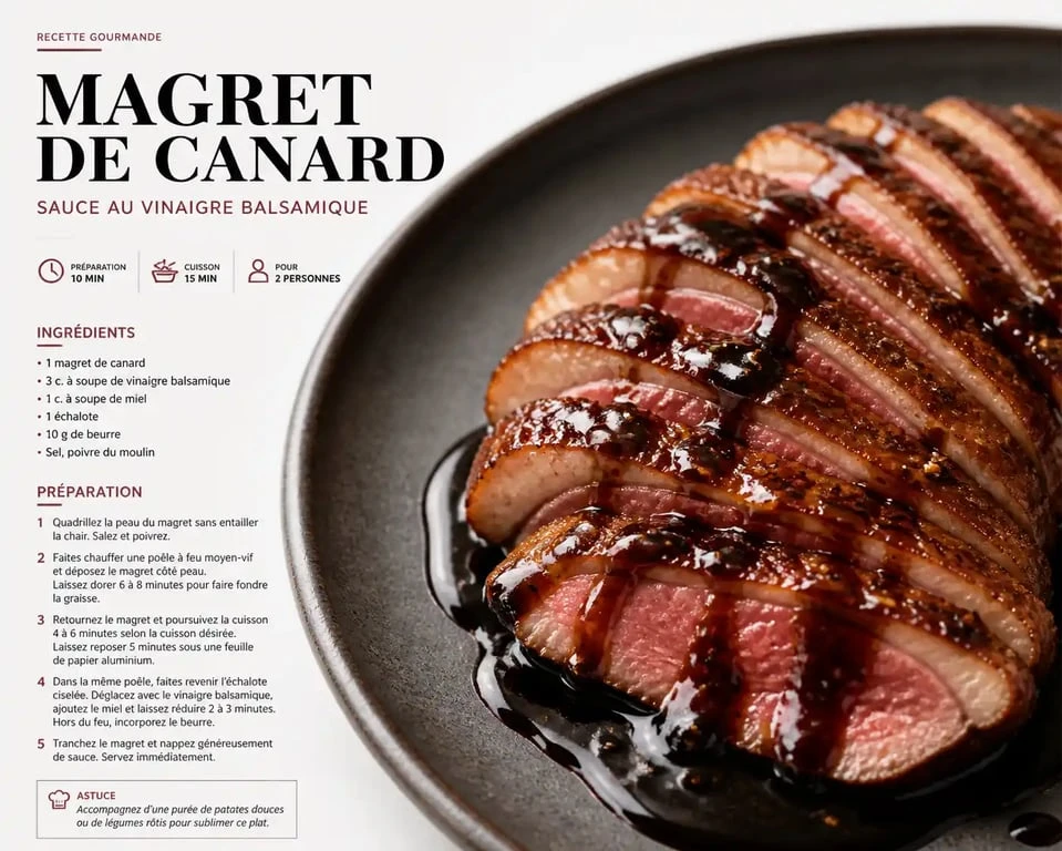 Magret de canard au vinaigre balsamique et miel, technique de déglaçage réussie