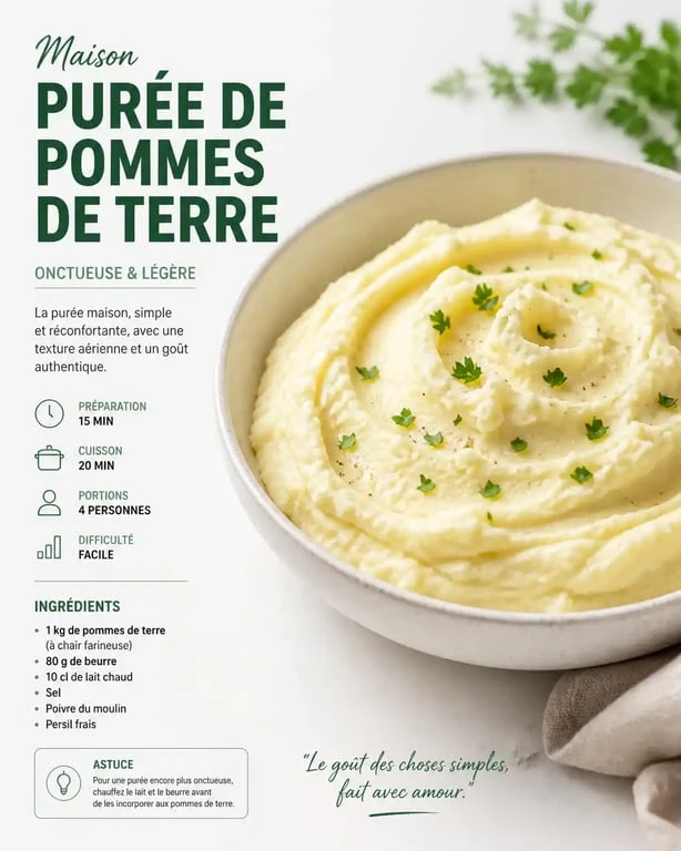Bol de purée de pommes de terre maison onctueuse pour calculer la quantité de purée par personne