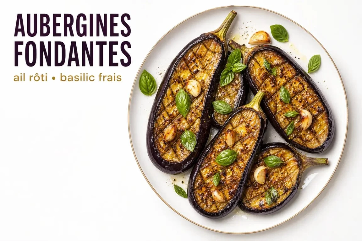 Aubergine fondante à la poêle avec ail et basilic