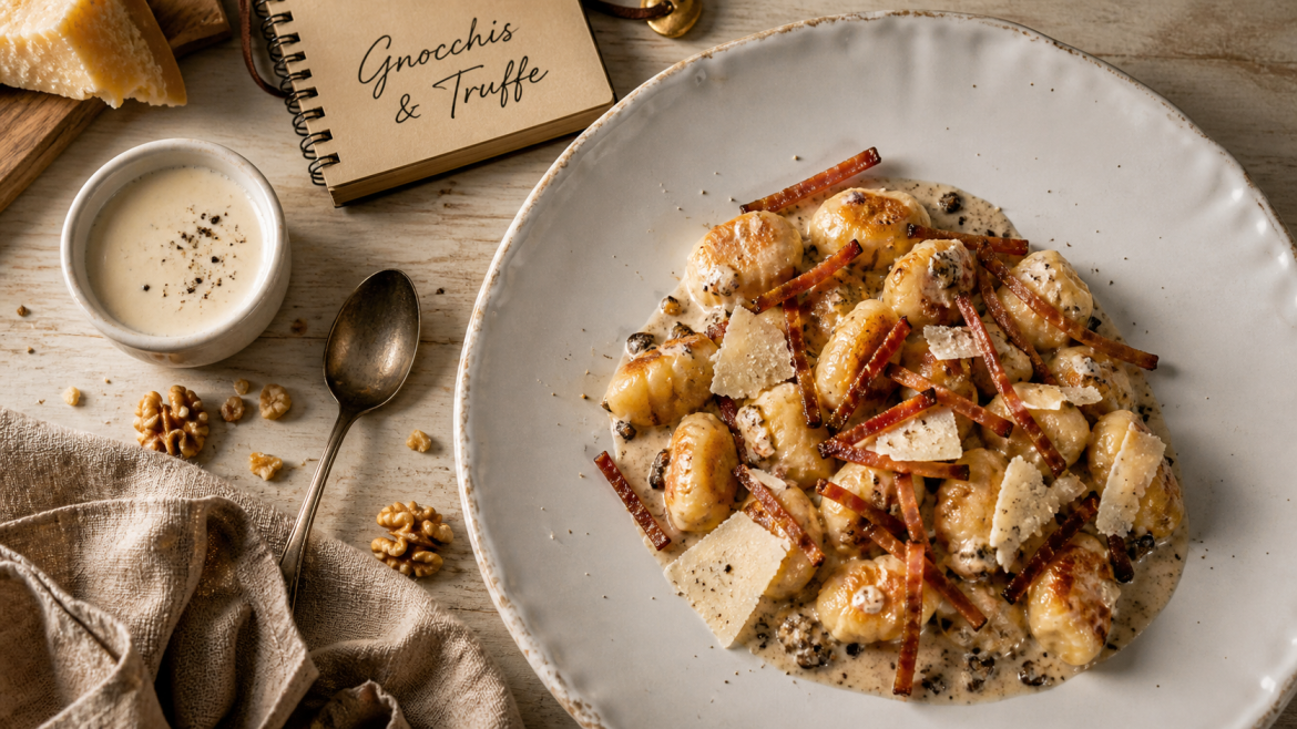 Gnocchis : 3 sauces onctueuses et 4 mariages de légumes pour sublimer vos assiettes Gnocchi et accompagnement : crème à la truffe, pancetta croustillante, parmesan