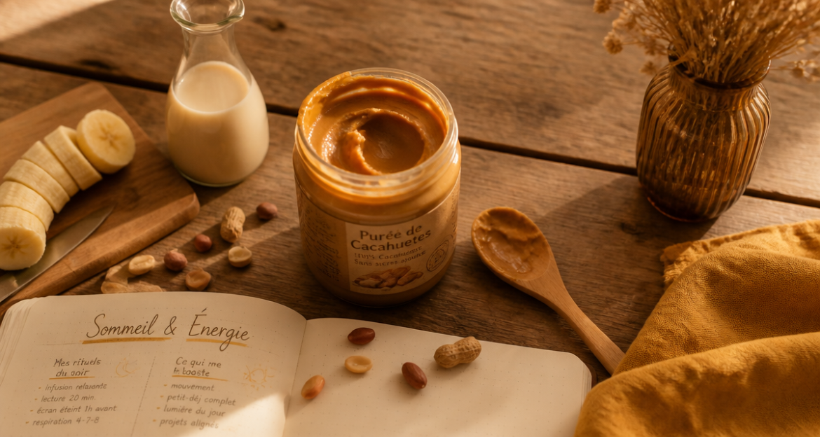 Manger du beurre de cacahuète le soir : 190 calories pour mieux dormir et récupérer manger du beurre de cacahuete le soir, pot ouvert et aliments du soir