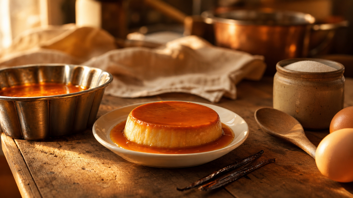 Recette crème caramel grand-mère : crème caramel démoulée et caramel ambré