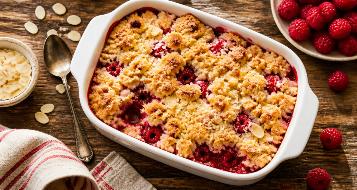 Crumble framboise et amande : la méthode pour un topping croustillant inratable recette crumble framboise poudre amande en plat à four