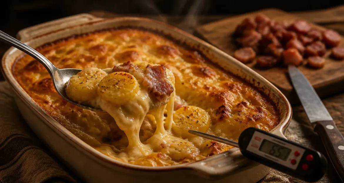 Tartiflette enceinte, portion fumante et reblochon fondu