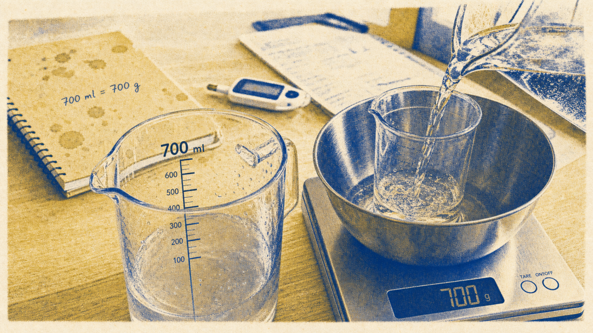 700 ml en gramme : 700 g pour l’eau, conversion densité