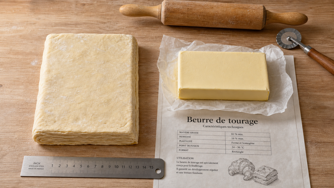 Beurre de tourage 84 % pour feuilletage net, plaque de beurre et abaisse feuilletée