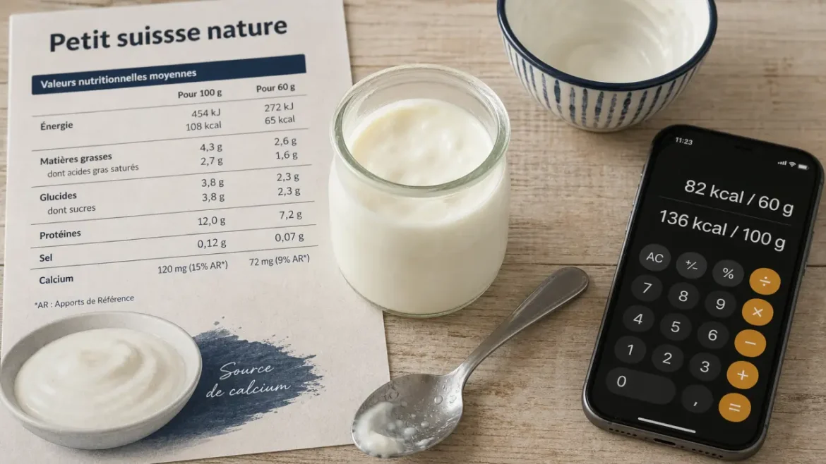 Calories dans un petit suisse : 82 kcal pour 60 g (petit suisse)