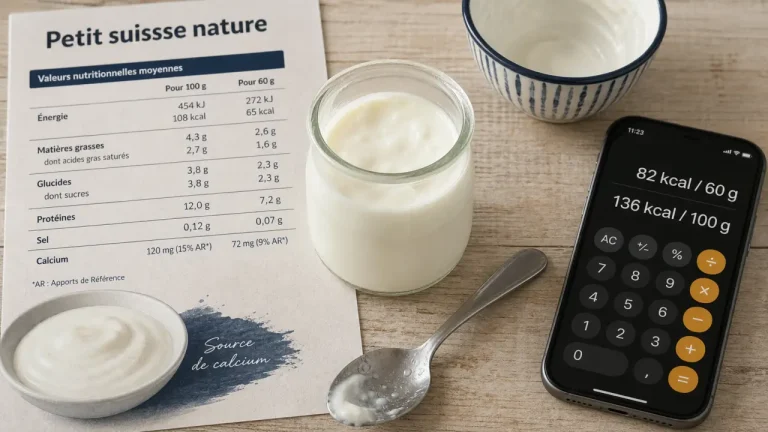 Calories dans un petit suisse : 82 kcal pour 60 g (petit suisse)