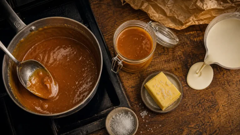 Crème au caramel beurre salé maison : caramel dans une casserole