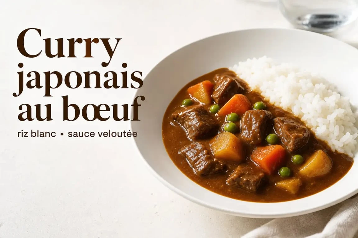 Recette curry japonais au bœuf servi dans une assiette avec du riz