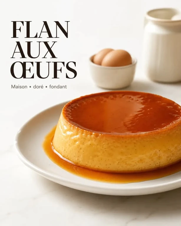 Recette pour utiliser des oeufs : flan aux œufs maison doré sur assiette blanche