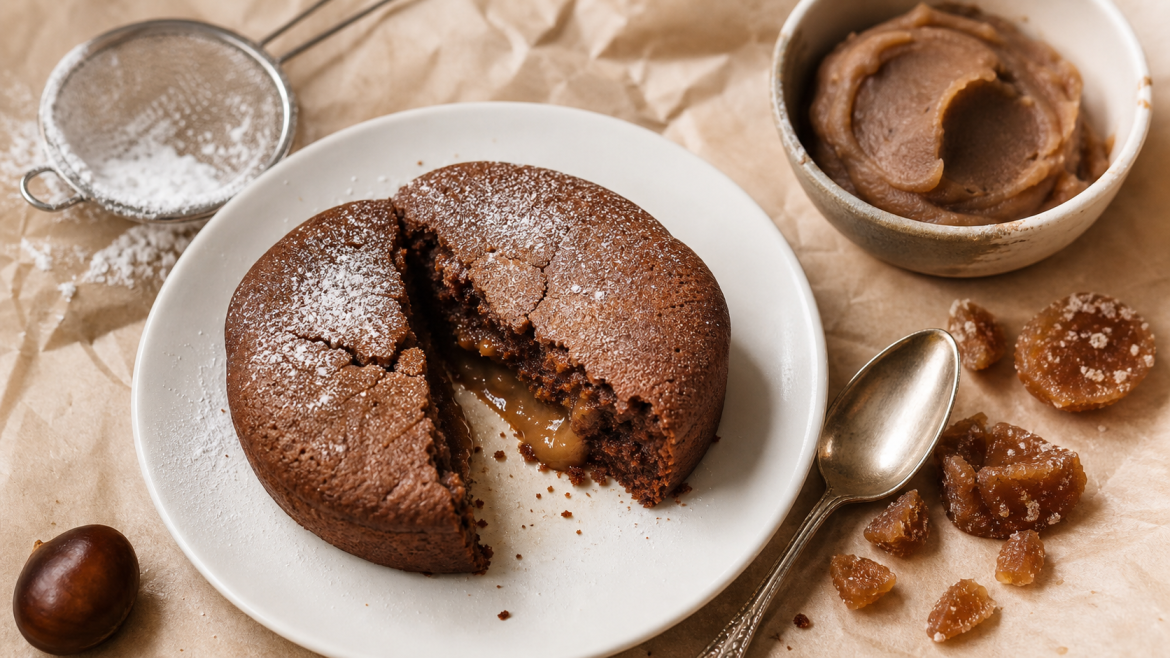 Fondant à la crème de marron clément faugier, cœur coulant, crème de marron