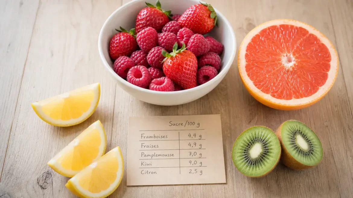 Fruits les moins sucrés : framboise, fraise, citron et mûre
