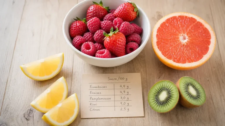 Fruits les moins sucrés : framboise, fraise, citron et mûre
