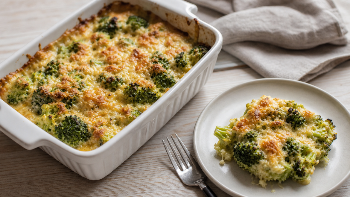Un gratin de brocolis sans béchamel fondant grâce à la crème, aux œufs et aux brocolis bien égouttés Gratin de brocolis sans bechamel fondant, plat à gratin doré