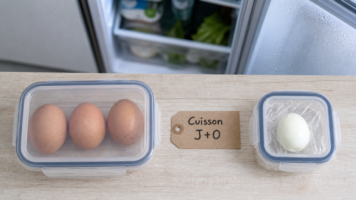 Oeuf dur combien de temps au frigo : 1 semaine avec coquille