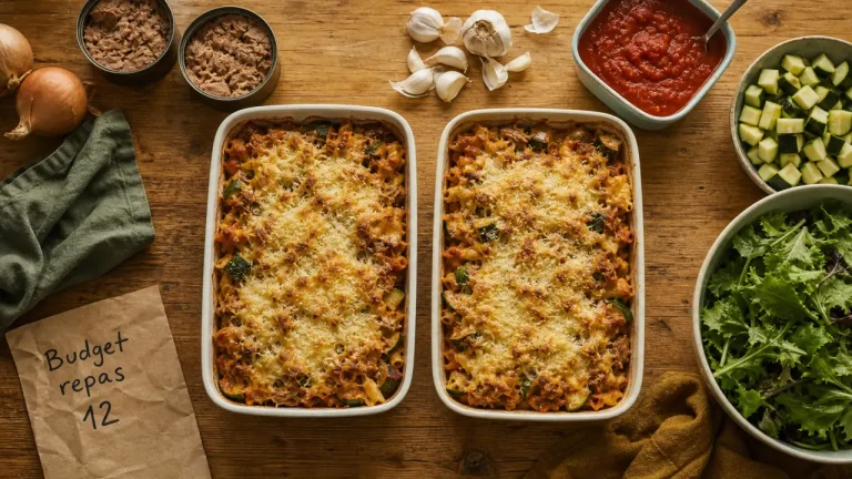 Repas pas cher pour 12 personnes : gratin de pâtes au thon et légumes