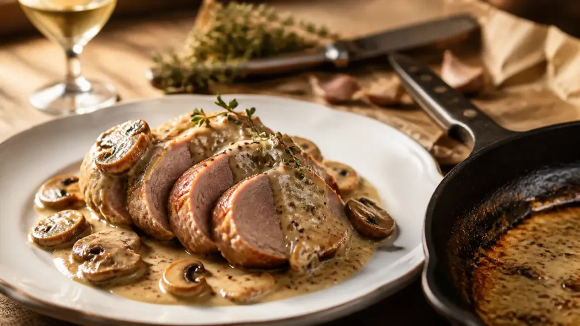 Cuisiner des filets mignons de porc : tranches mi-cuites crème moutarde et champignons