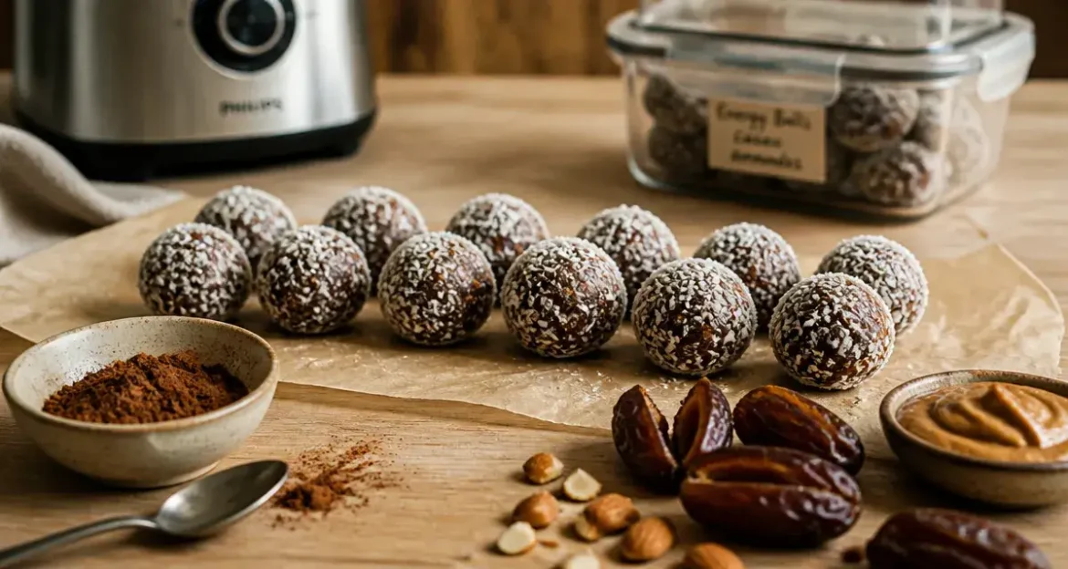 Energy balls sans cuisson, ingrédients naturels, vue de dessus