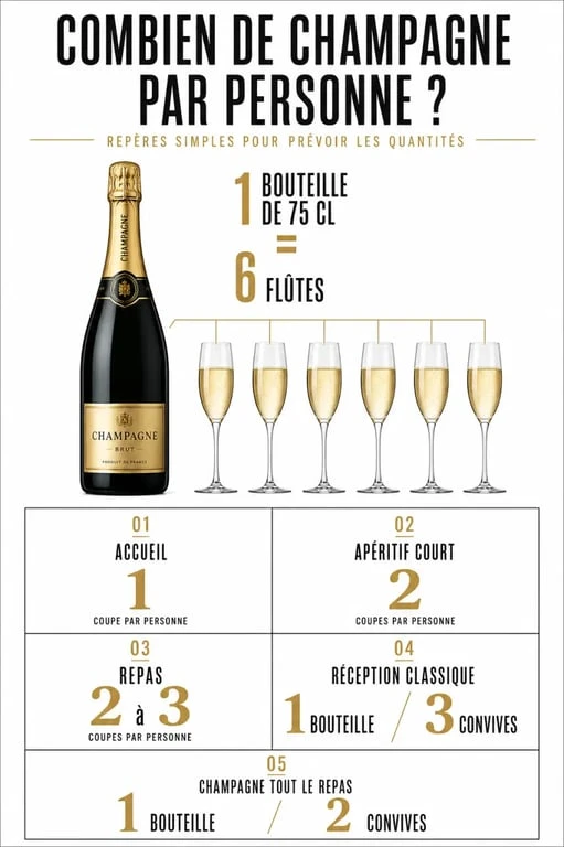 Combien de champagne par personne : repères visuels pour apéritif, dîner et mariage