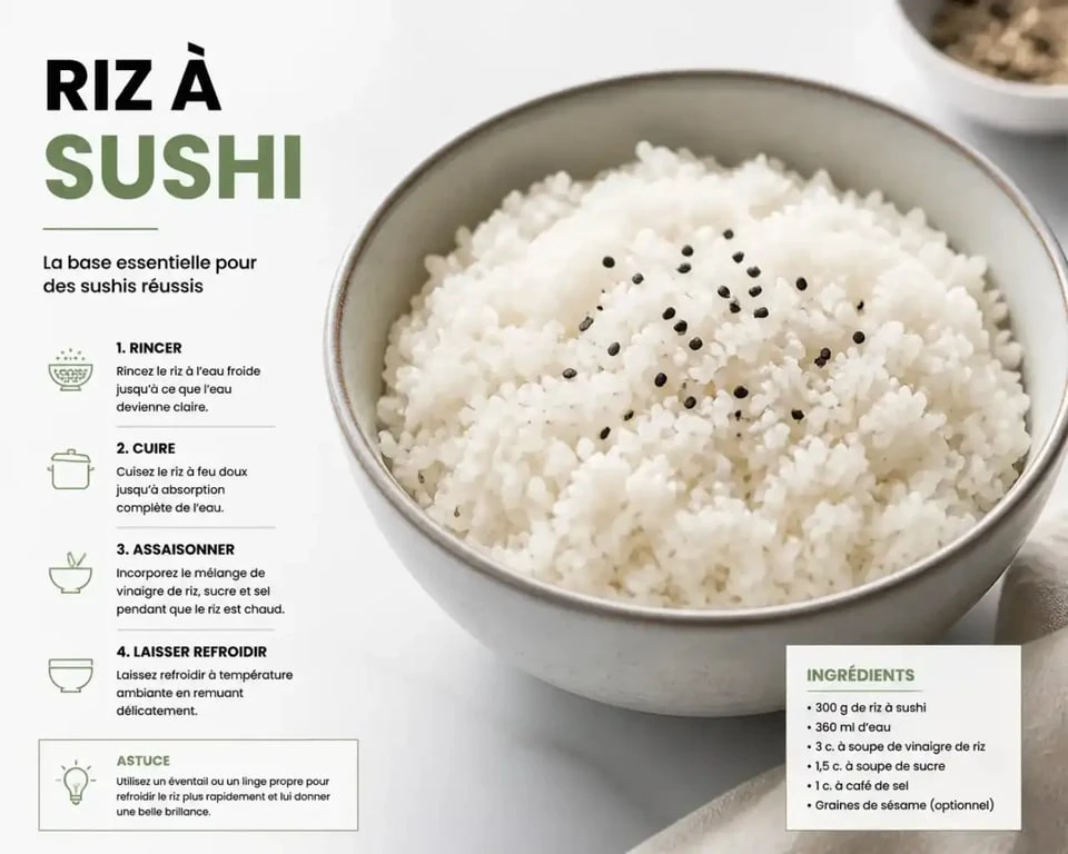Bol de riz à sushi préparé à l'autocuiseur avec une texture parfaite
