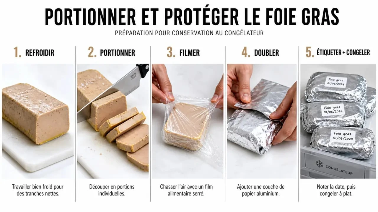 Méthode étape par étape pour bien emballer et congeler foie gras sans altérer sa texture
