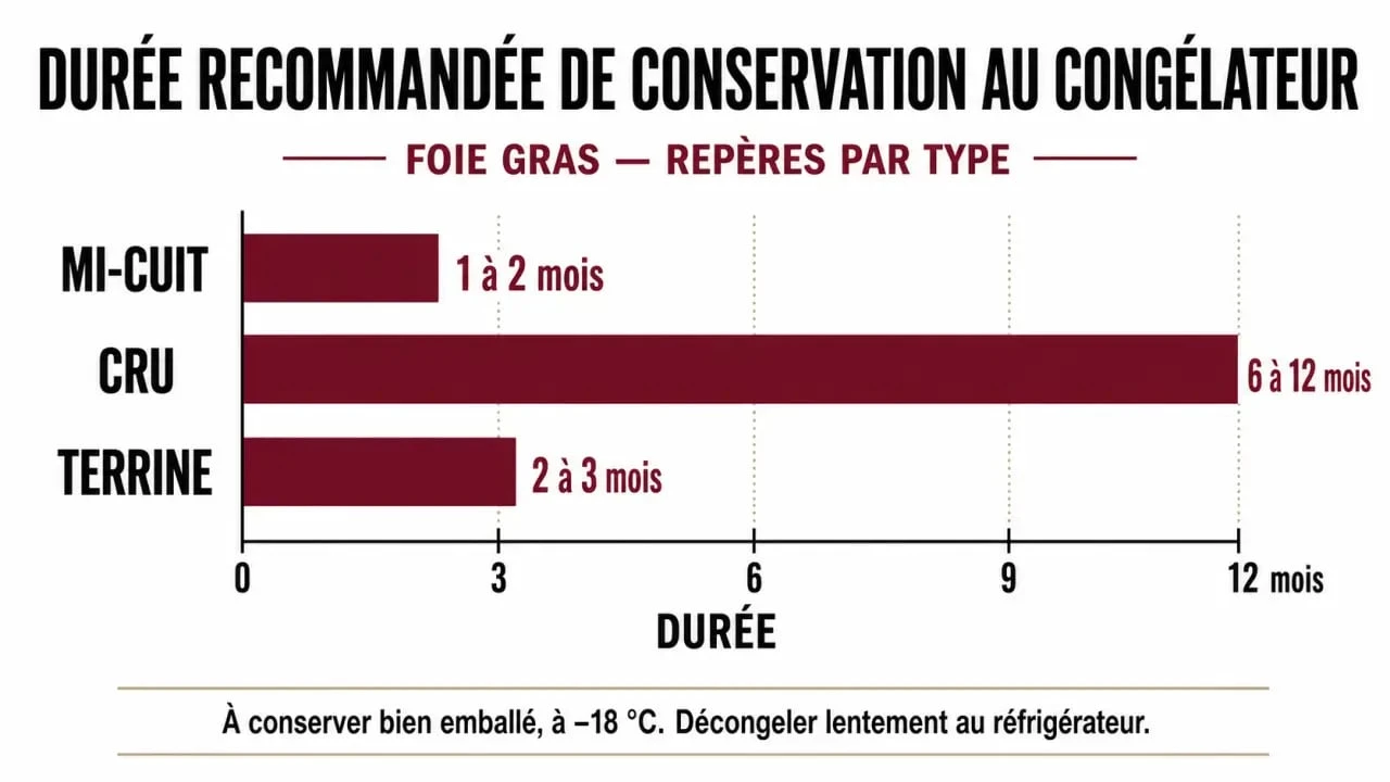 Tableau récapitulatif des durées de conservation pour congeler foie gras selon le type