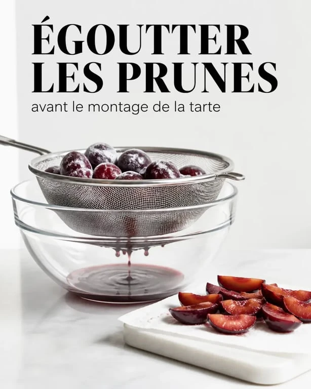 Égouttage des prunes pour une tarte aux prunes congelées avant montage