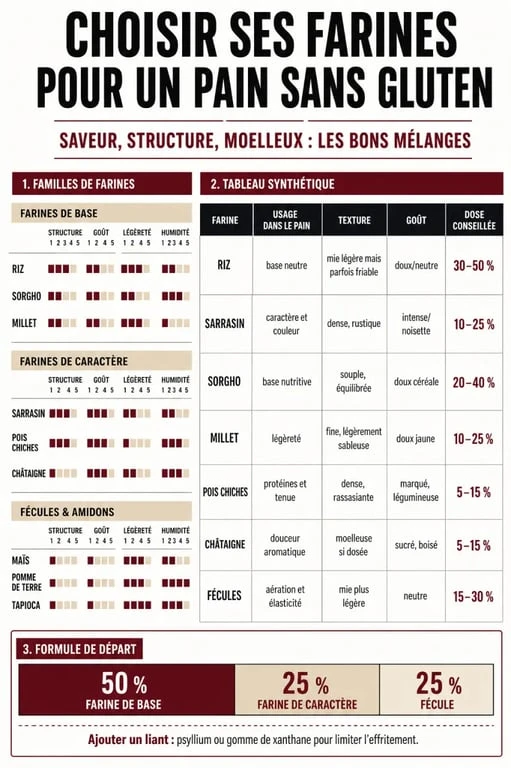 Pain sans gluten quelle farine : infographie des farines à privilégier selon le goût, la tenue et la texture