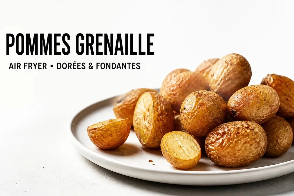 Pomme grenaille air fryer dorée et croustillante sur assiette sobre