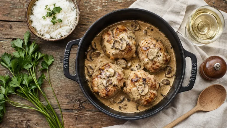 Recette paupiette de poulet à la crème et aux champignons, sauce fondante