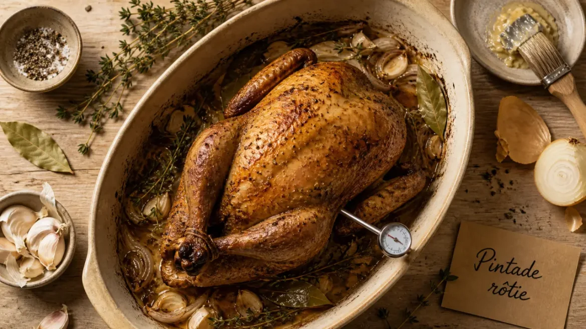 Recette de pintade au four : pintade rôtie dorée et tendre