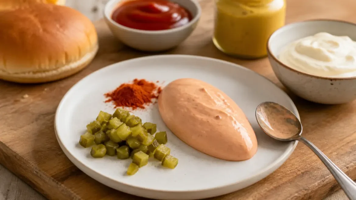 Sauce maison pour hamburger crémeuse, mayonnaise ketchup moutarde