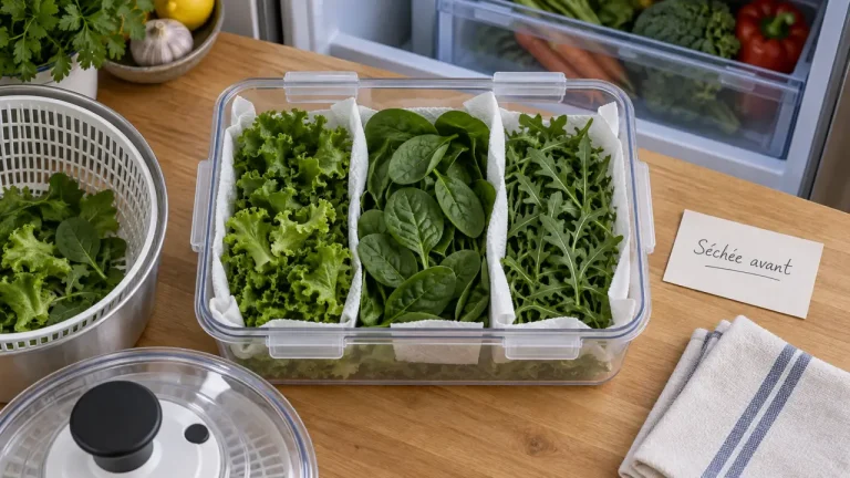 Conserver salade au frigo avec méthode sèche : salade croquante 5 à 7 jours