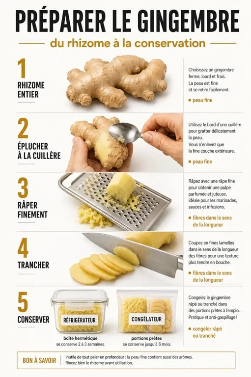 Gingembre cuisine : préparation, épluchage et conservation du gingembre frais