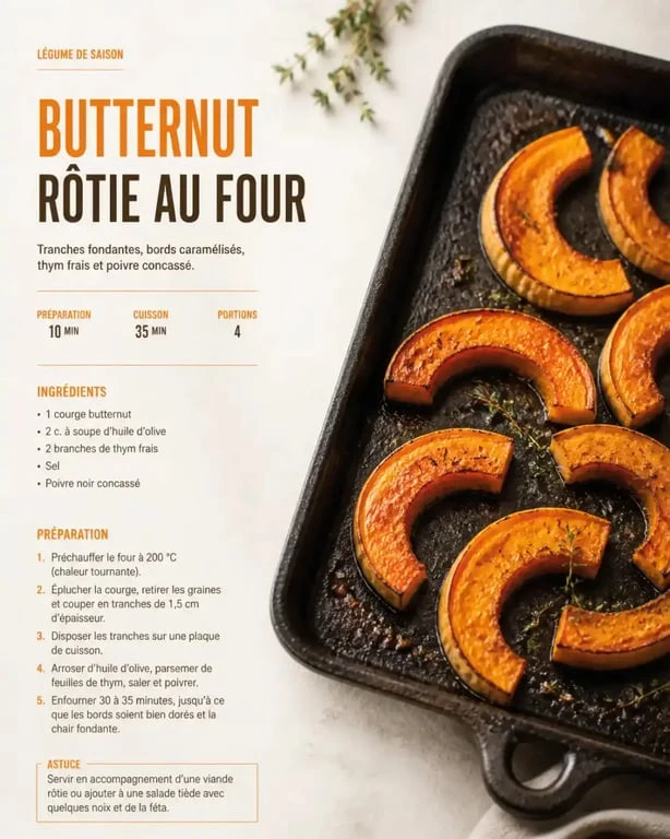 Recette de butternut au four facile avec tranches rôties et dorées sur plaque de cuisson
