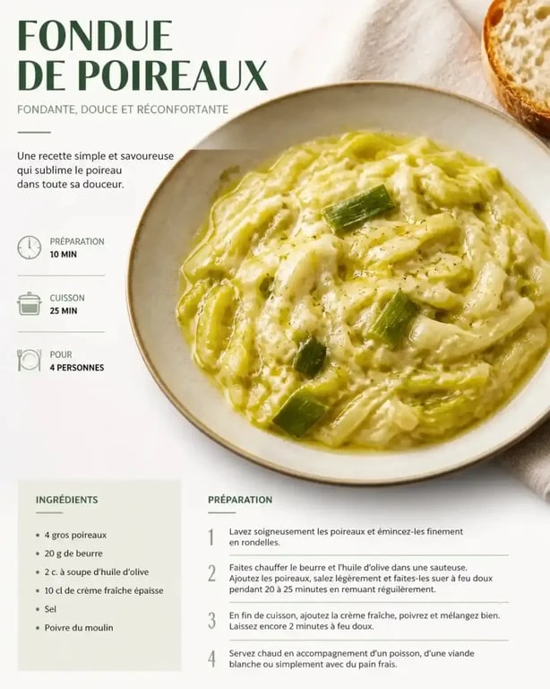Recette de fondue de poireaux simple et fondante dans une assiette