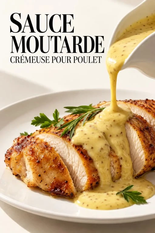 Sauce accompagnement pour poulet crémeuse à la moutarde servie avec un poulet rôti