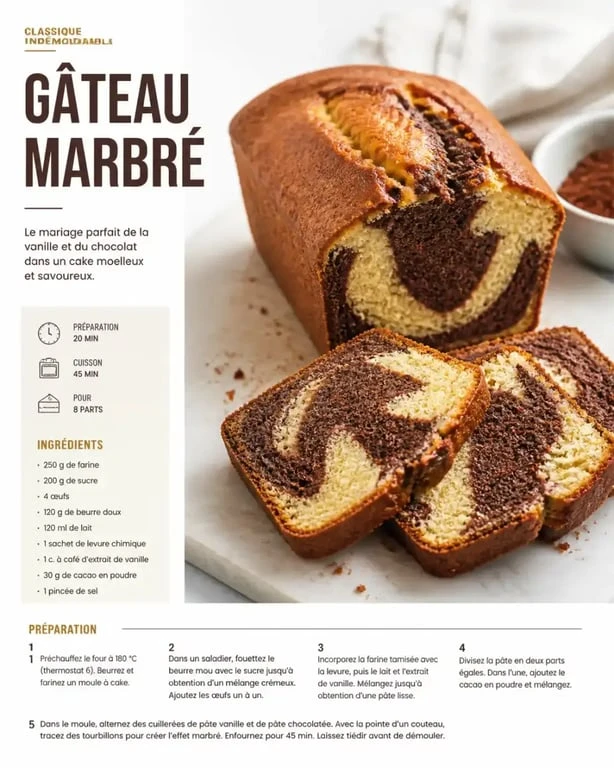 Recette gâteau marbré facile, vue en coupe montrant le marbrage